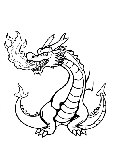 Detailed Dragon Breathing Fire Coloring Page