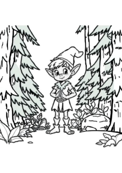Detailed Elf In Forest Coloring Page