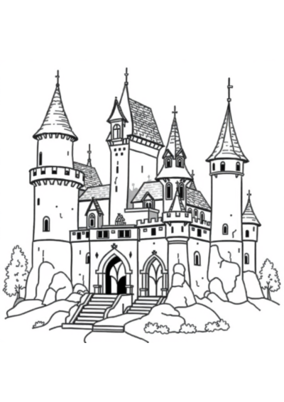 Detailed Enchanted Castle Coloring Page