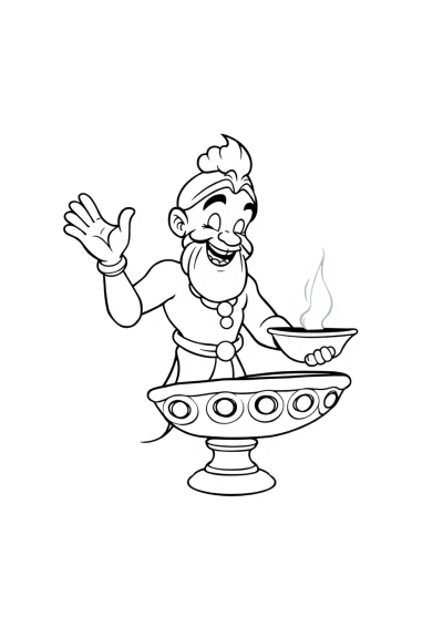 Detailed Genie From Lamp Coloring Page