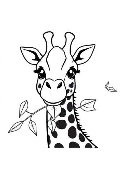 Simple Detailed Giraffe Eating Leaves Coloring Page
