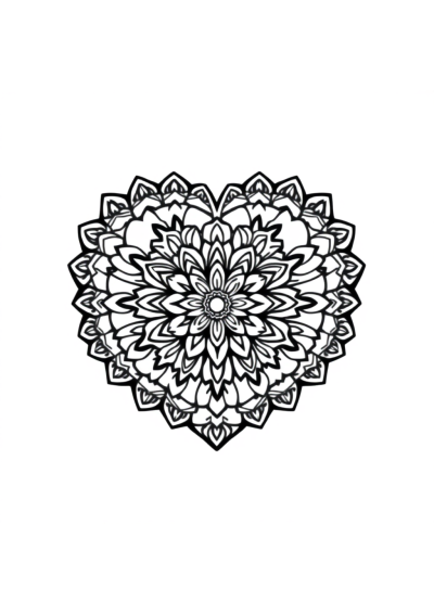 Printable Detailed Heart Shaped Mandala Coloring Page