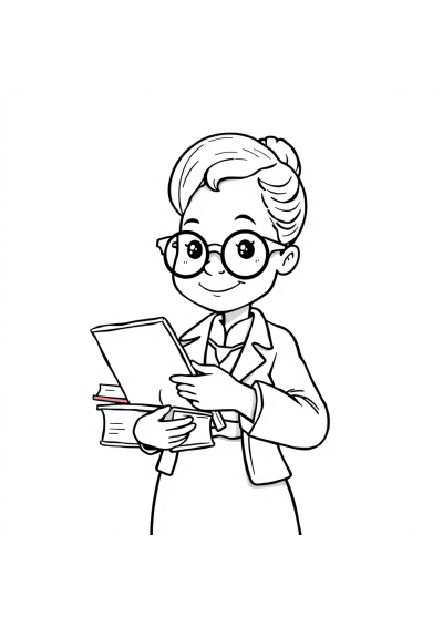 Detailed Librarian With Books Coloring Page