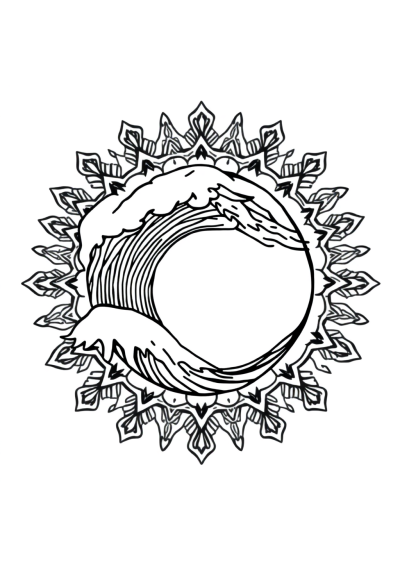 Printable Detailed Ocean Wave Mandala Coloring Page