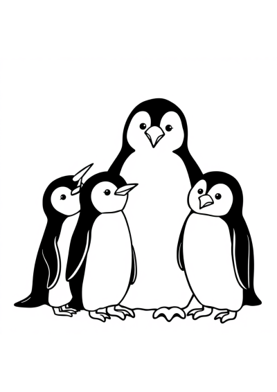 Printable Detailed Penguin Family Coloring Page