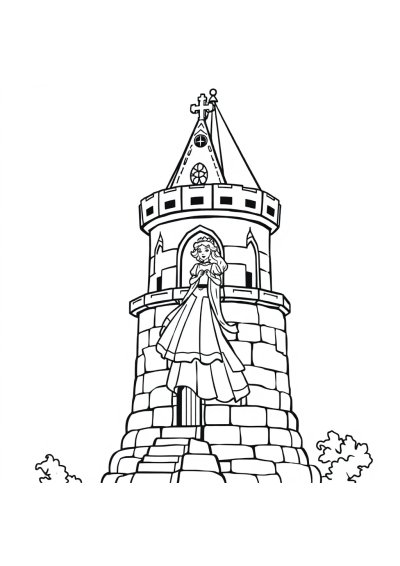 Detailed Princess In Tower Coloring Page