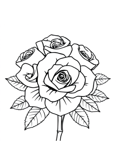 Detailed Rose Bouquet Coloring Page