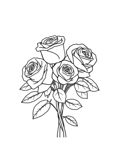 Detailed Rose Bouquet Valentines Coloring Page
