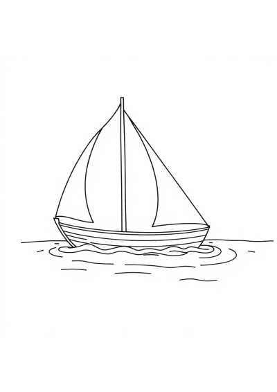 Detailed Sailboat On Water Coloring Page