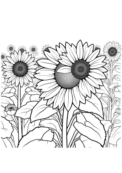 Detailed Sunflower Field Coloring Page