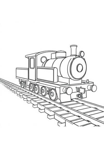 Detailed Train On Tracks Coloring Page