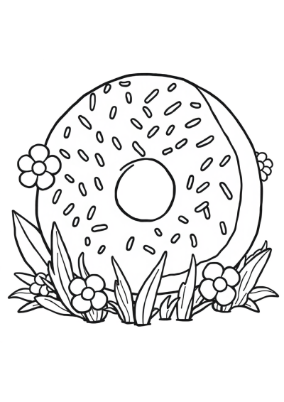 Donut With Sprinkles In Garden Coloring Page