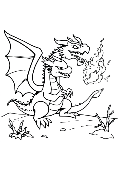 Dragon Breathing Fire In Winter Coloring Page