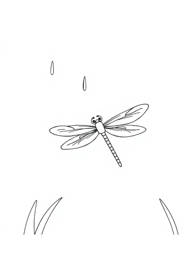 Dragonfly In Rain Coloring Page