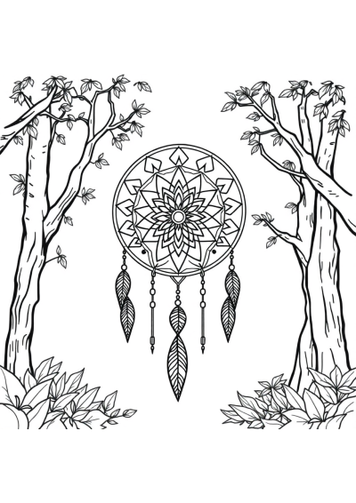 Dreamcatcher Mandala In Forest Coloring Page