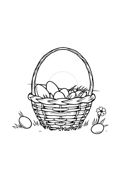 Easter Basket At Sunset Coloring Page