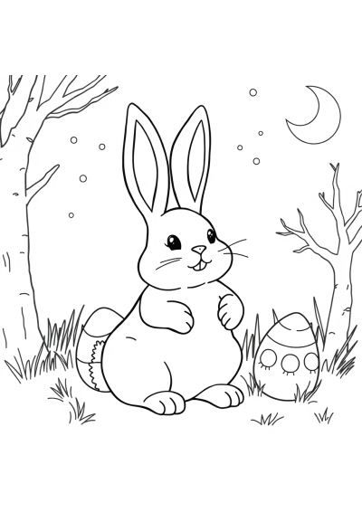 Easter Bunny At Night Coloring Page