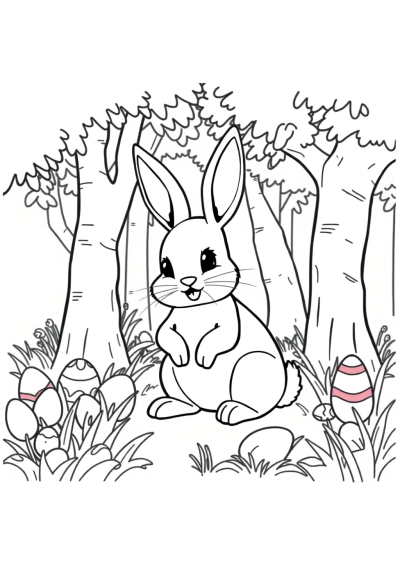 Easter Bunny In Forest Coloring Page