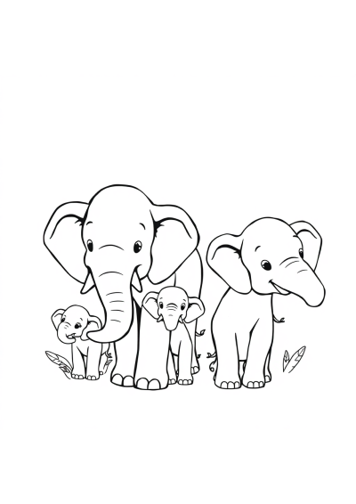 Elephant Family Coloring Page