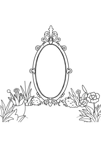 Enchanted Mirror In Garden Coloring Page