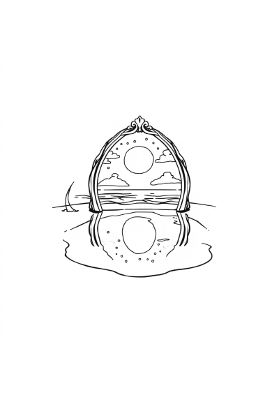 Enchanted Mirror On Beach Coloring Page