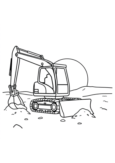 Excavator Digging At Sunset Coloring Page