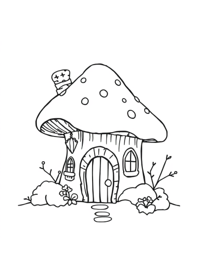 Fairy Mushroom House In Winter Coloring Page