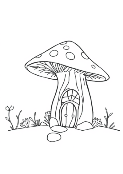 Fairy Mushroom House Underwater Coloring Page