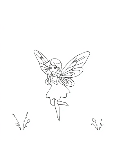 Fairy With Wings In Winter Coloring Page