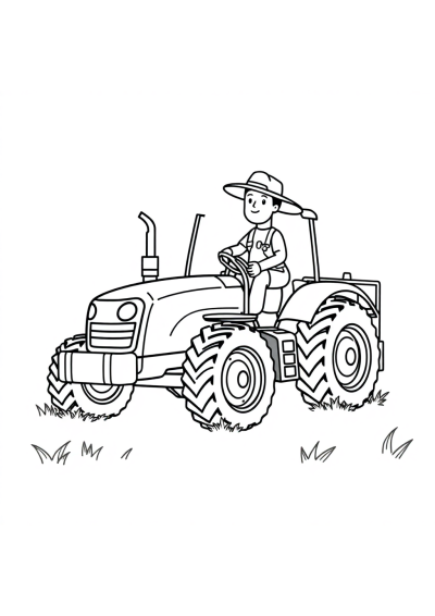 Farmer With Tractor Coloring Page