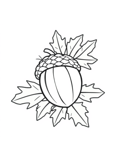 Fierce Acorn And Oak Leaves Coloring Page