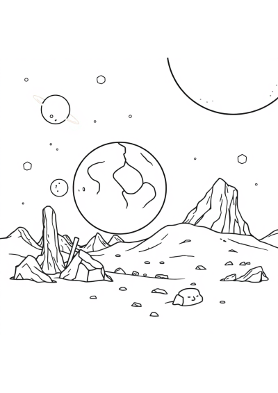 Fierce Alien Planet Landscape Coloring Page