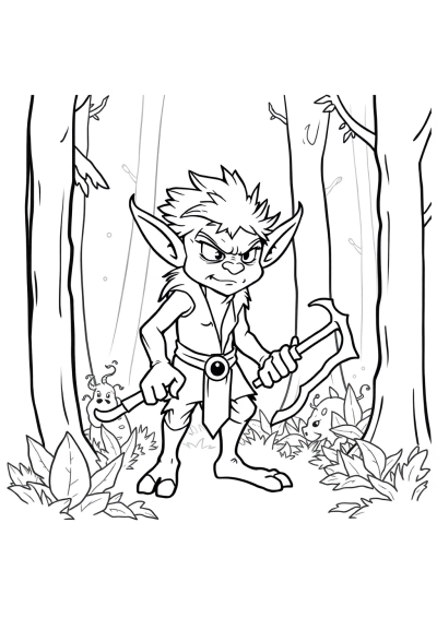 Fierce Elf In Forest Coloring Page