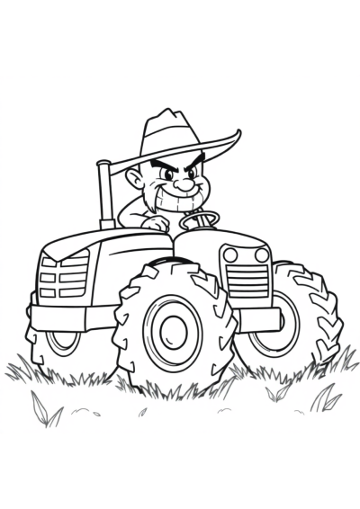 Fierce Farmer With Tractor Coloring Page