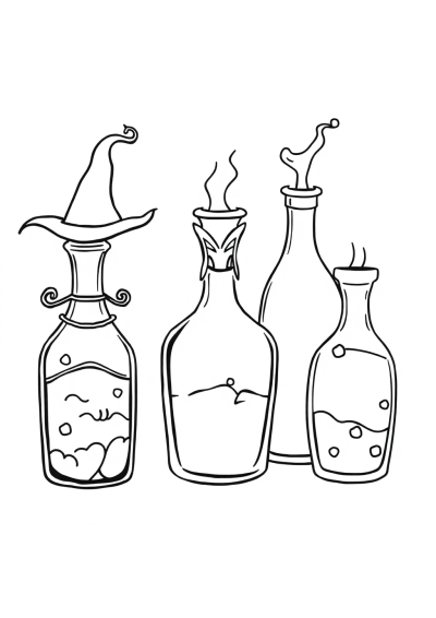 Fierce Magical Potion Bottles Coloring Page
