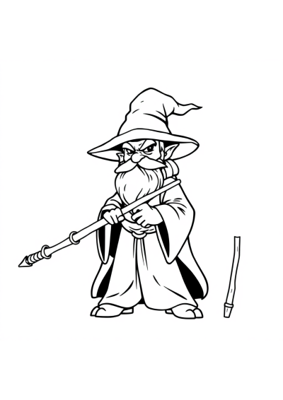 Fierce Wizard With Staff Coloring Page