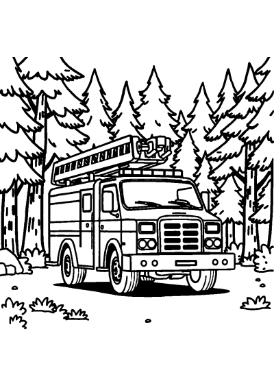 Fire Truck In Forest Coloring Page