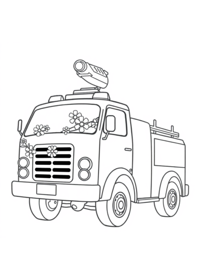 Fire Truck With Flowers Coloring Page