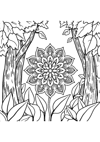 Flower Of Life Mandala In Forest Coloring Page
