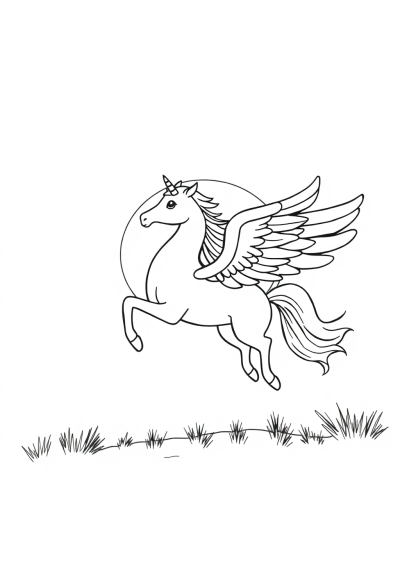 Flying Pegasus At Sunset Coloring Page