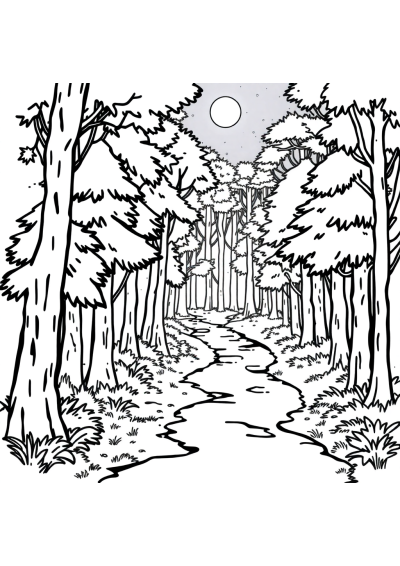 Forest Path At Night Coloring Page