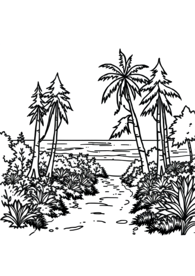 Forest Path On Beach Coloring Page