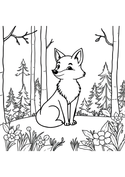 Fox In Forest Coloring Page