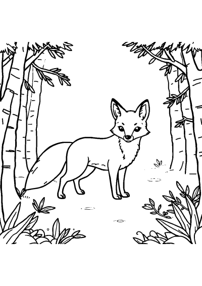Fox In Forest In Forest Coloring Page