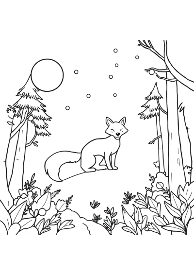 Fox In Forest In Space Coloring Page