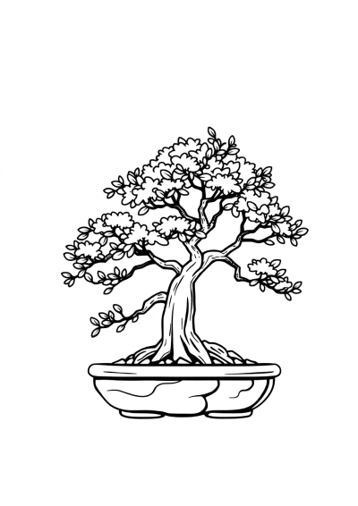 Friendly Bonsai Tree Coloring Page