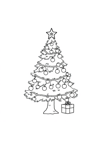 Friendly Christmas Tree Decorated Coloring Page