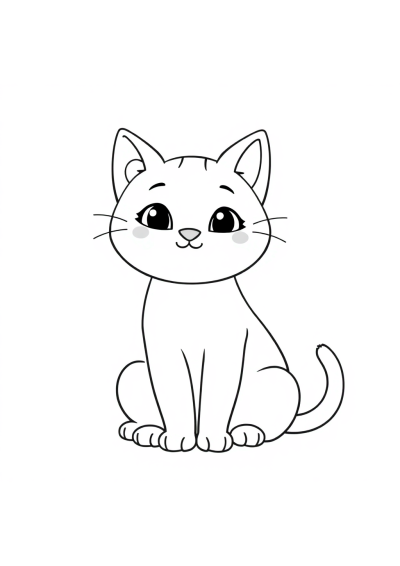 Friendly Cute Cat Sitting Coloring Page