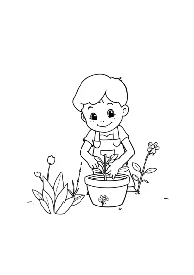 Friendly Gardener Planting Coloring Page