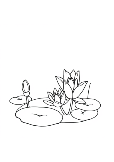 Detailed Friendly Lily Pond Coloring Page